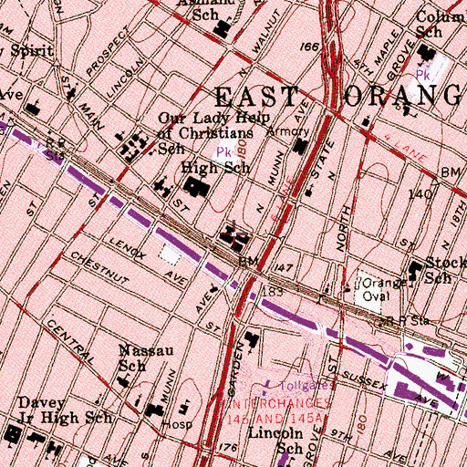 Topographic Map of East Orange City Hall, NJ