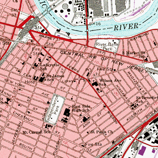 Topographic Map of Van Buren Branch Newark Public Library, NJ