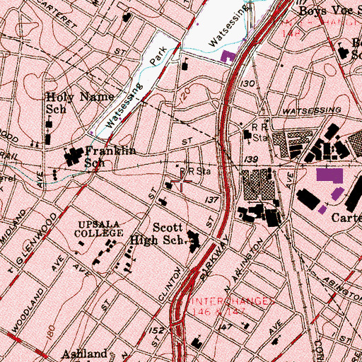 Topographic Map of Central Church of Bloomfield and East Orange, NJ