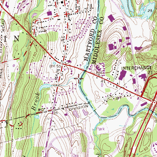 Topographic Map of Bradley Brook, CT