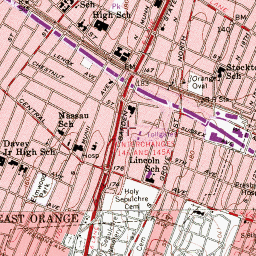 Topographic Map of Interchange 145, NJ