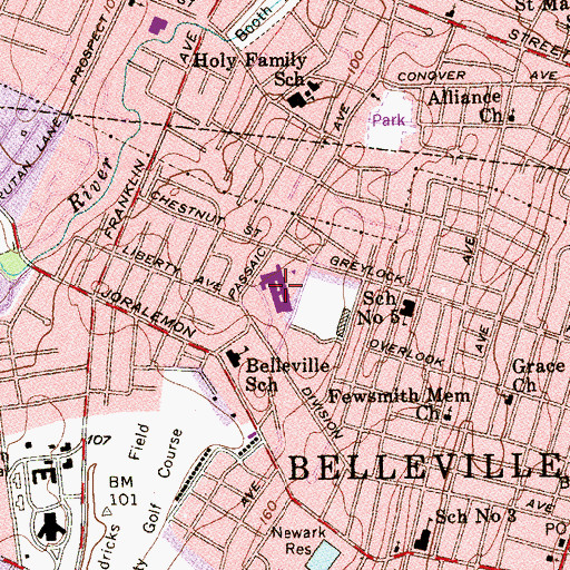 Topographic Map of Belleville Senior High School, NJ