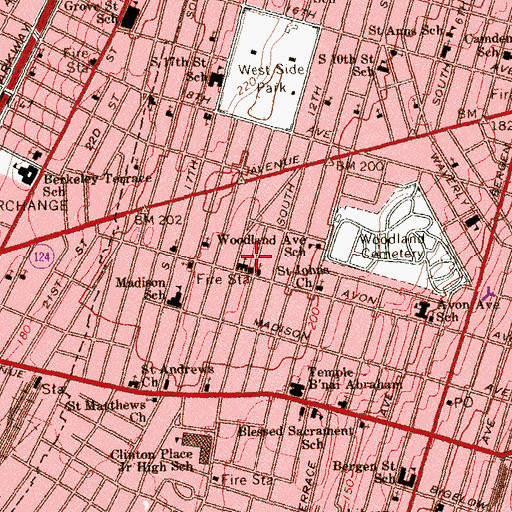 Topographic Map of Mount Olivet Baptist Church, NJ