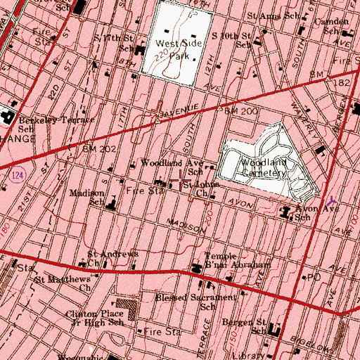 Topographic Map of New Born Baptist Church, NJ