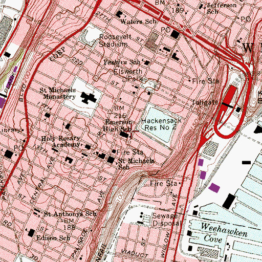 Topographic Map of Emerson High School, NJ