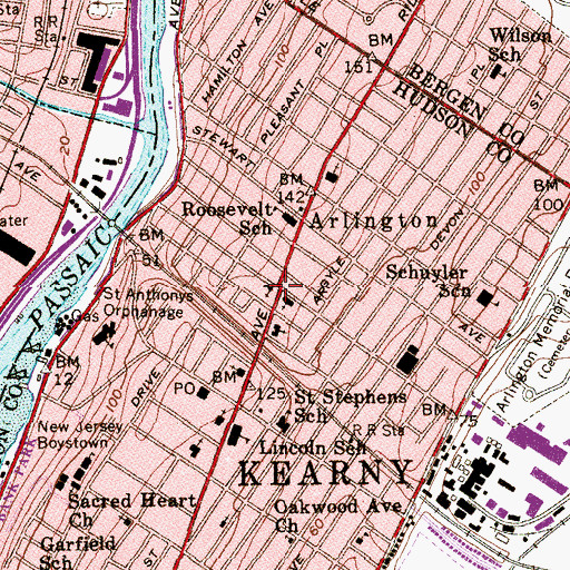 Topographic Map of First Presbyterian Church, NJ