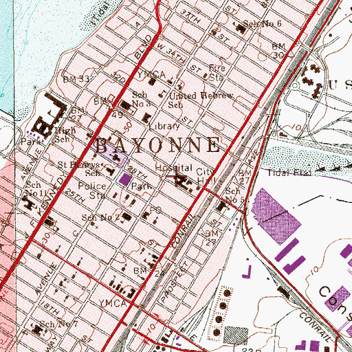 Topographic Map of Bayonne Medical Center, NJ