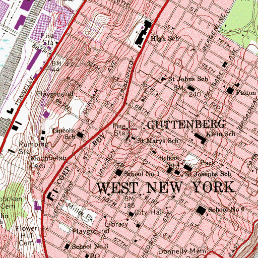 Topographic Map of Saint Mary's Park, NJ