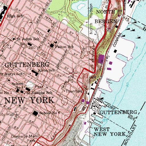 Topographic Map of Guttenberg Post Office, NJ