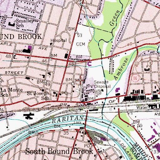 Topographic Map of Bound Brook Borough Hall, NJ