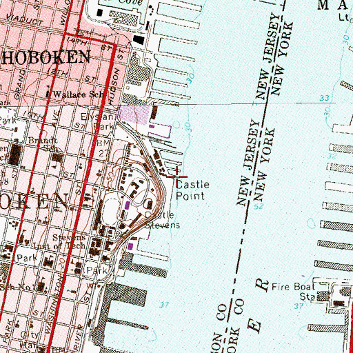 Topographic Map of Castle Point Park, NJ