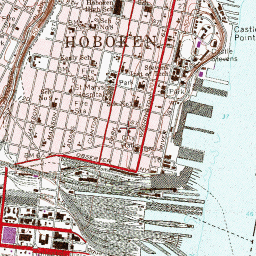 Topographic Map of United Synagogue of Hoboken, NJ
