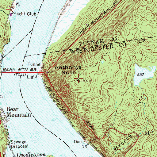 Topographic Map of Anthonys Nose Beacon, NY