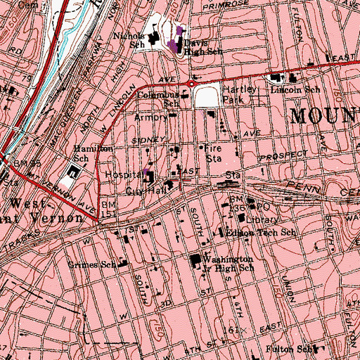 Topographic Map of Mount Vernon City Hall, NY