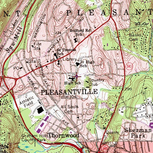 Topographic Map of Pleasantville High School, NY
