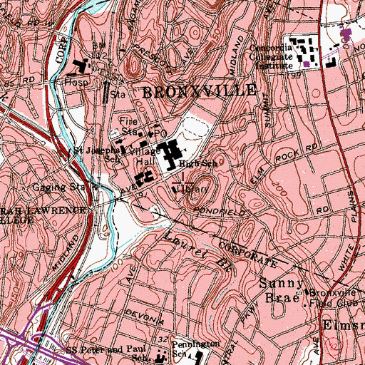 Topographic Map of Bronxville Public Library, NY