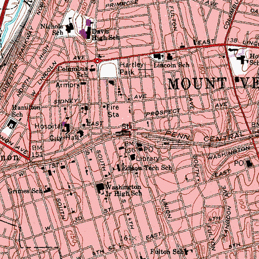 Topographic Map of Mount Vernon Station, NY