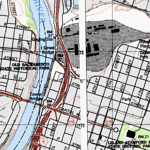 Topographic Map of Sacramento Amtrak Station, CA