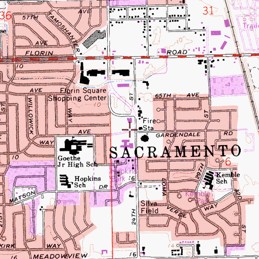 Topographic Map of Sacramento City Fire Department Station 16, CA