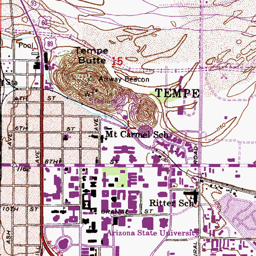 Topographic Map of Wells Fargo Arena, AZ