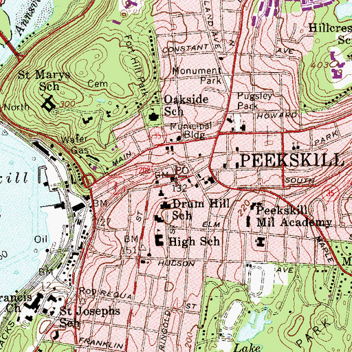 Topographic Map of Peekskill Post Office, NY