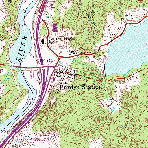 Topographic Map of Purdys Post Office, NY