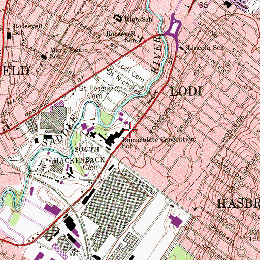 Topographic Map of Immaculate Conception High School, NJ
