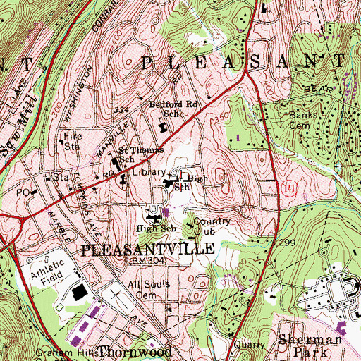 Topographic Map of Pleasantville Middle School, NY