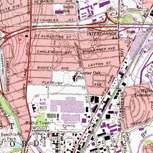 Topographic Map of Charter Oak Elementary School, CT