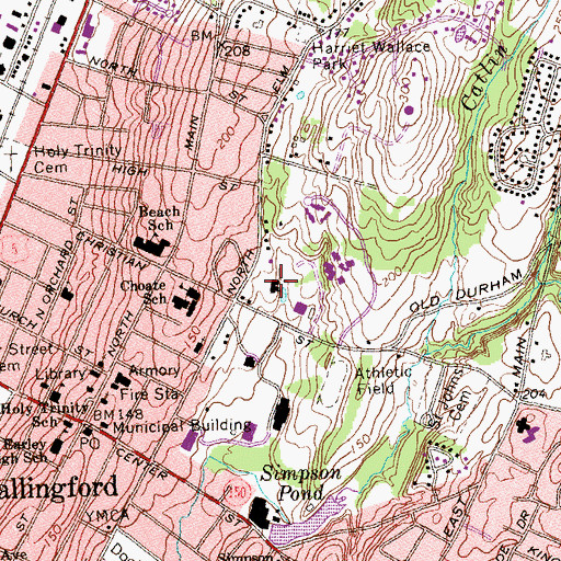 Topographic Map of Choate Rosemary Hall School, CT