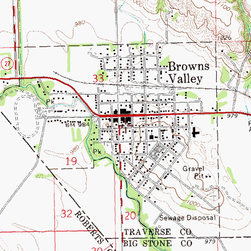 Topographic Map of Browns Valley Police Department, MN