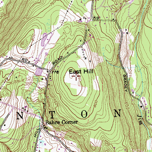 Topographic Map of East Hill, CT