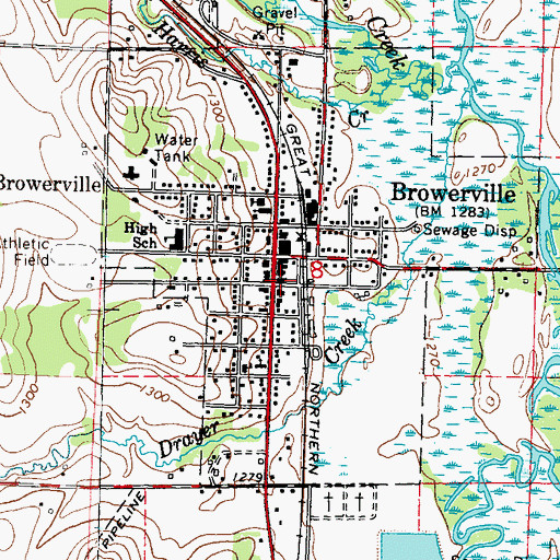Topographic Map of Browerville Post Office, MN