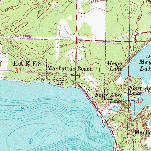 Topographic Map of Manhattan Beach Post Office, MN