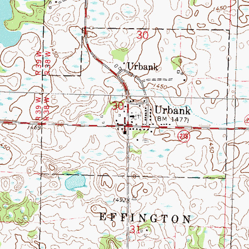 Topographic Map of Urbank Post Office (historical), MN
