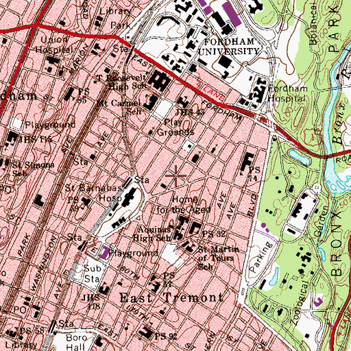 Topographic Map of Belmont Branch New York Public Library, NY
