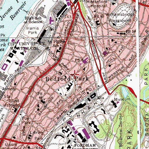 Topographic Map of Bedford Park Presbyterian Church, NY