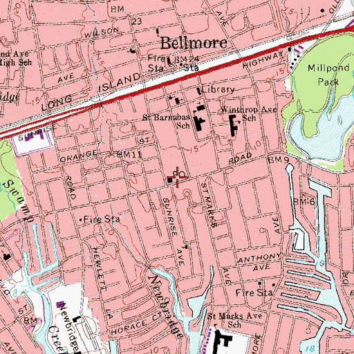 Topographic Map of Bellmore Post Office, NY