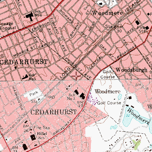 Topographic Map of Cedarhurst Post Office, NY