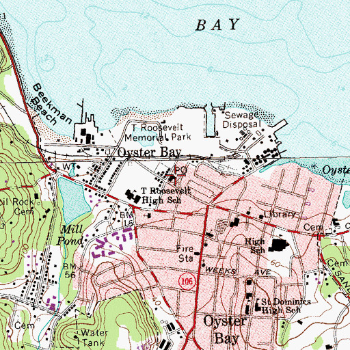 Topographic Map of Oyster Bay Post Office, NY