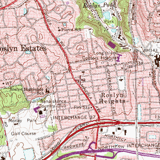 Topographic Map of Roslyn Heights Post Office, NY