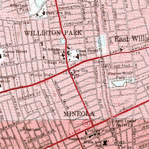 Topographic Map of Williston Park Post Office, NY