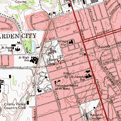 Topographic Map of Garden City Public Library, NY