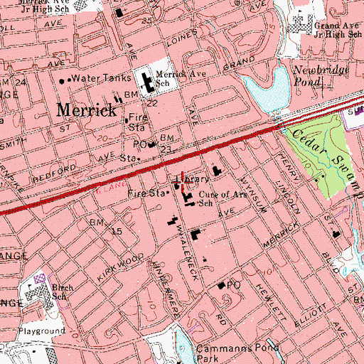 Topographic Map of Merrick Library, NY