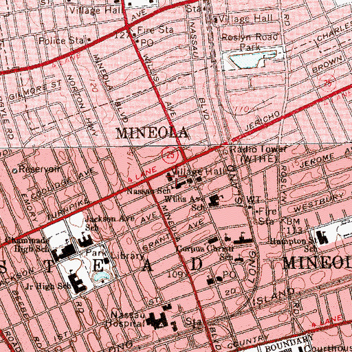 Topographic Map of Mineola Village Hall, NY