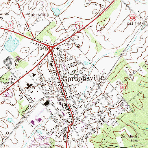 Topographic Map of Gordonsville Volunteer Fire Company 24, VA