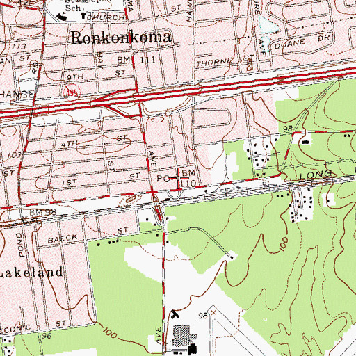 Topographic Map of Ronkonkoma Post Office, NY