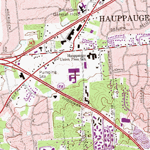 Topographic Map of Hauppauge High School, NY