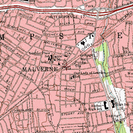 Topographic Map of Malverne Station, NY
