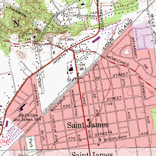 Topographic Map of Saint James Station, NY